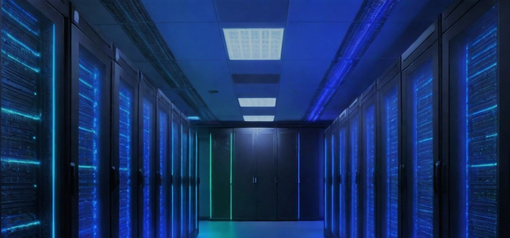 Picture of data center with networking connectivity